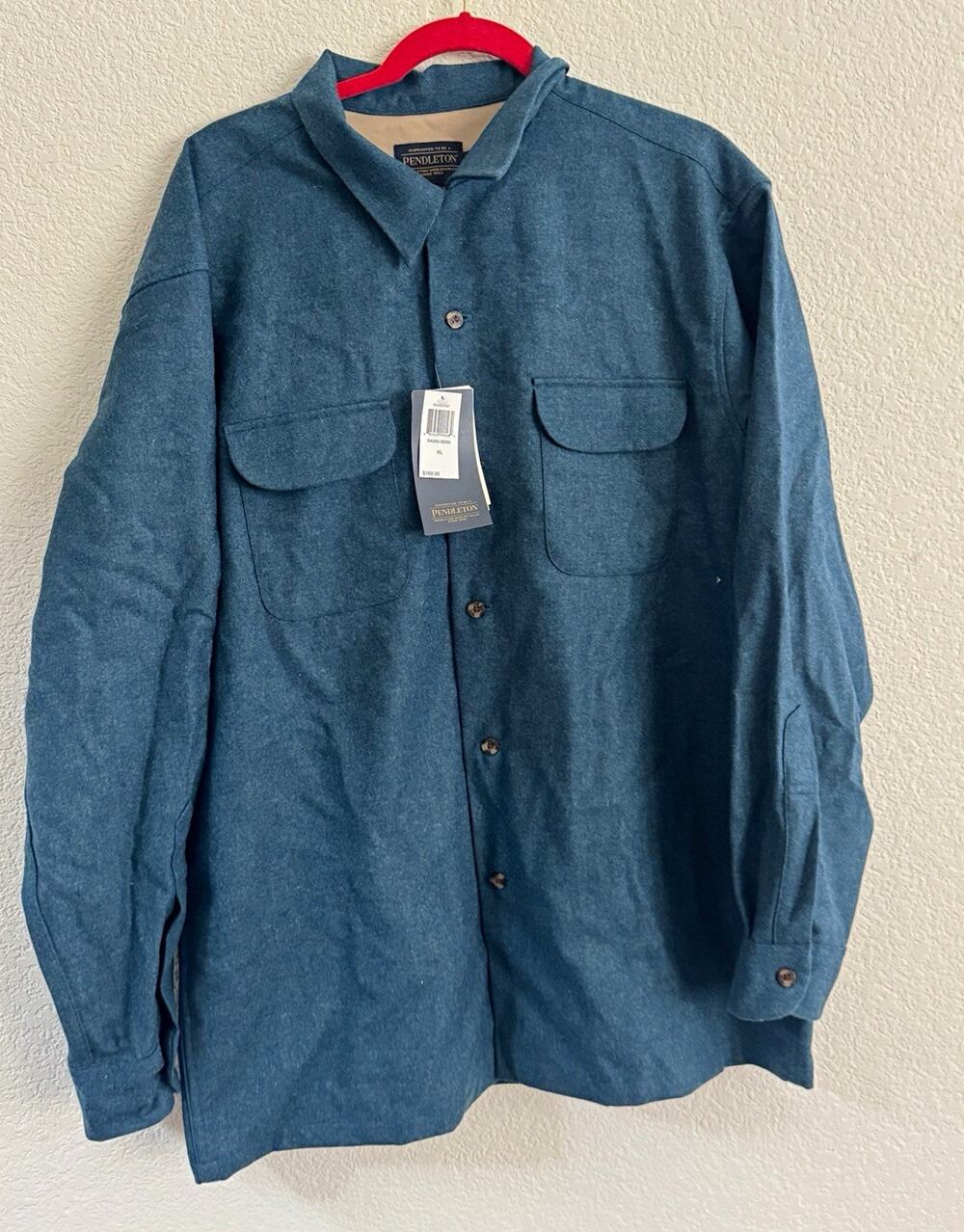 Pendleton Original Board Shirt Wool Flannel Button Up Pockets Solid Blue XL NWT